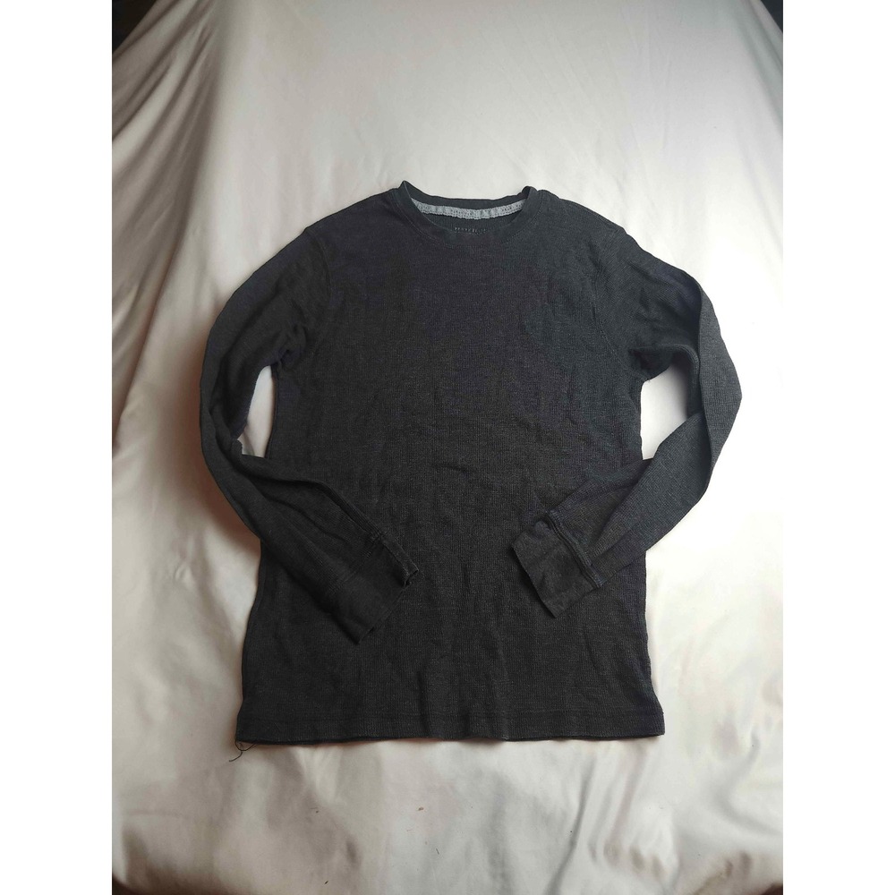 Perry Ellis Portfolio Mens Large Charcoal Gray Waffle Knit Thermal Shirt